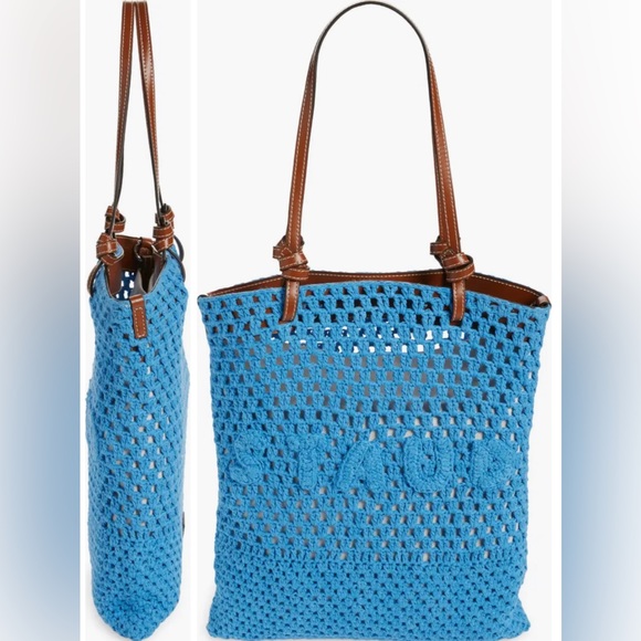STAUD Crochet Porte Tote Shoulder Bag Casual Beachy In Azure Color One Size - Picture 7 of 15